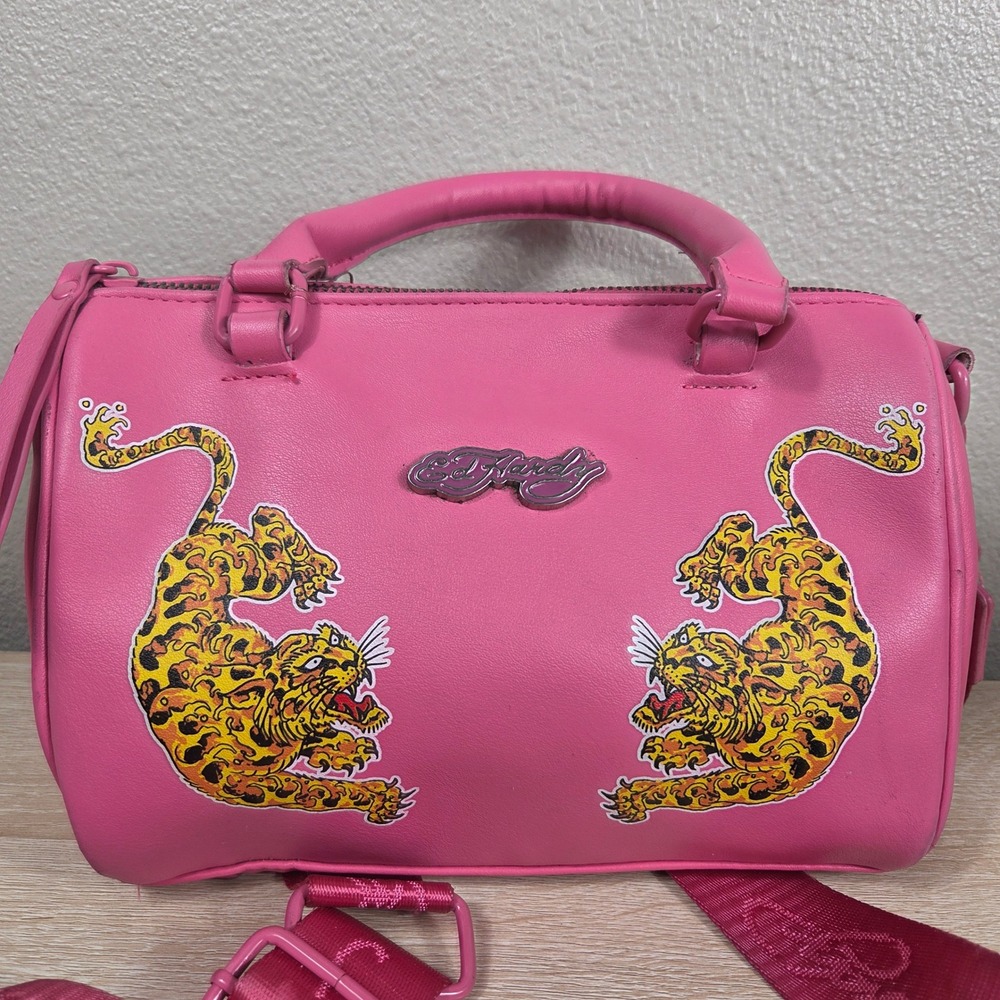Ed Hardy Pink Tiger Satchel Crossbody Bag Y2K Tattoo Graphic